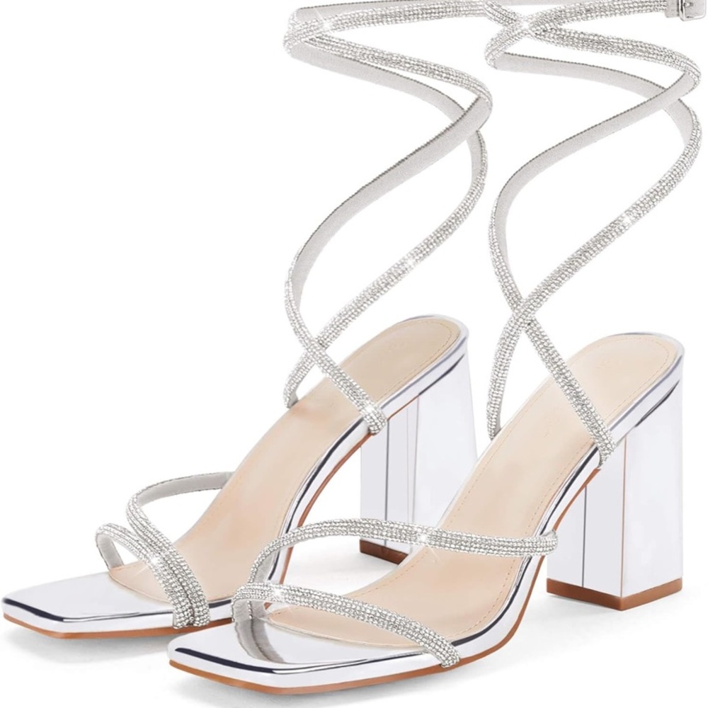 Silver Strappy Heeled Sandals